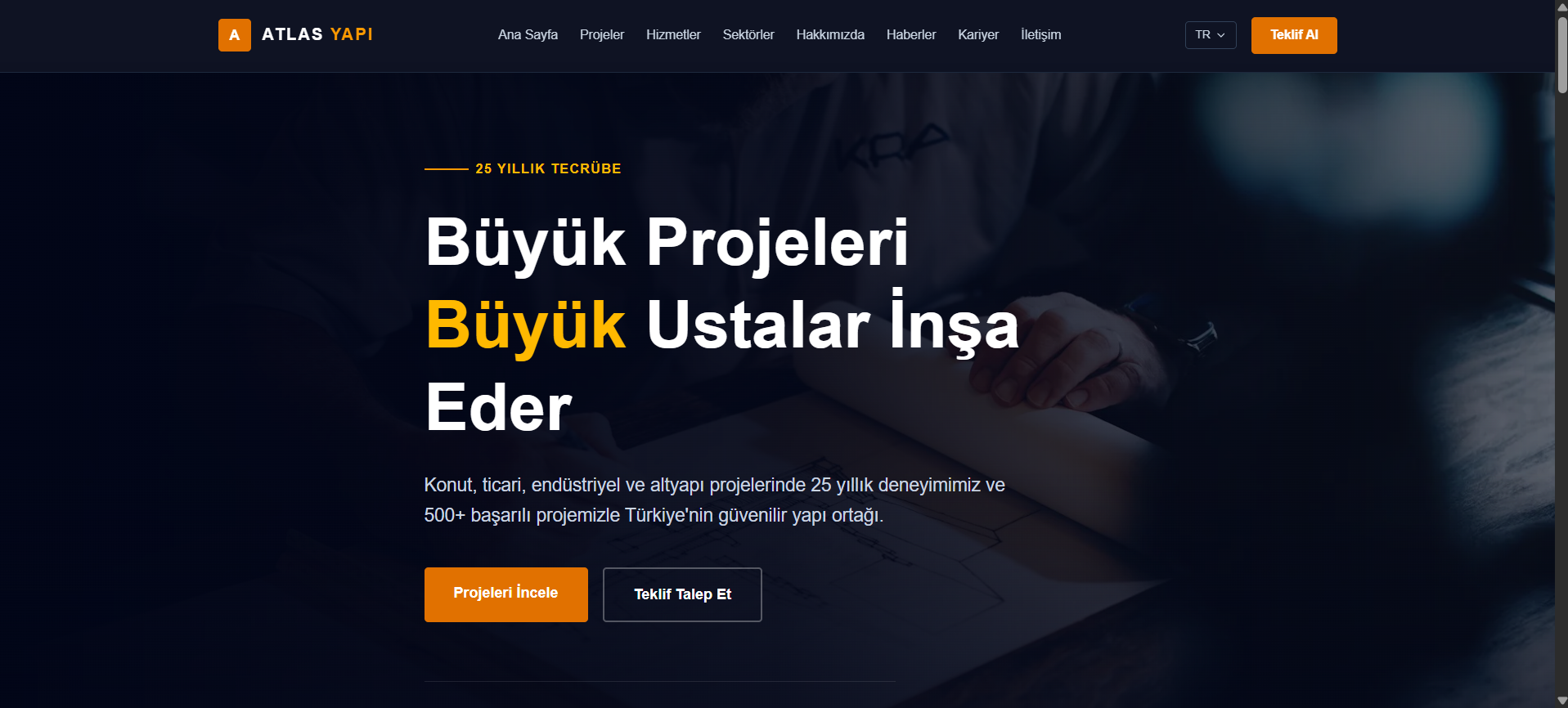 Atlas Yapı — Kurumsal İnşaat Firma Sitesi